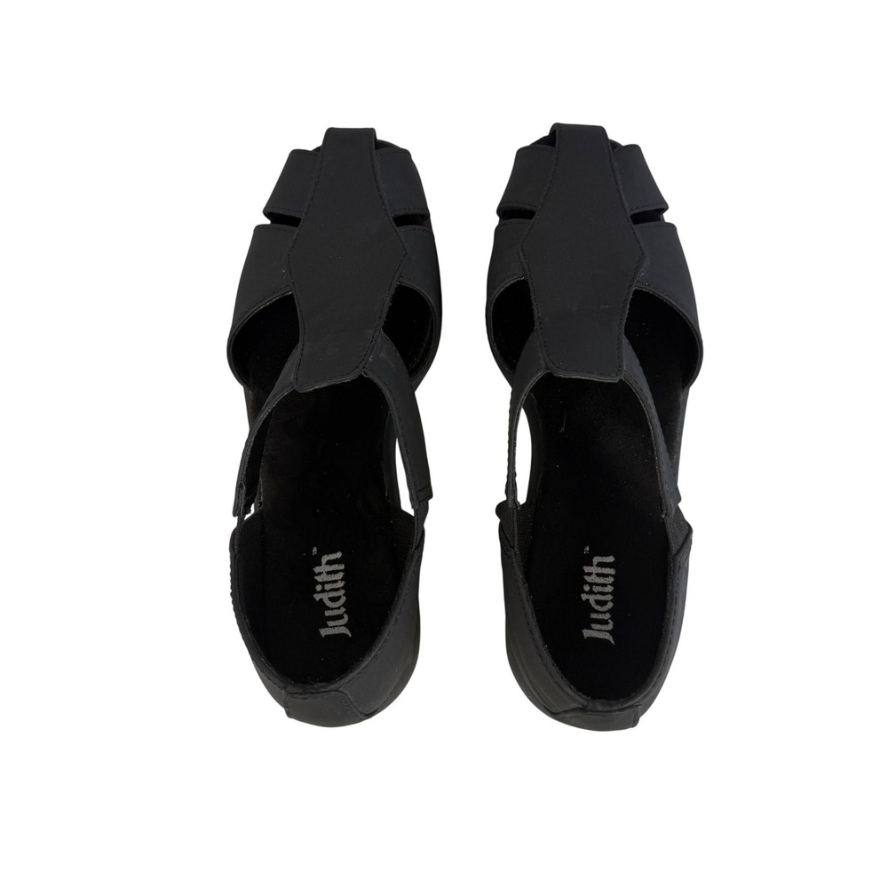 Judith‎ Rosemary Black Fisherman Sandals Caged T-Strap Flats 7.5 M Office Summer